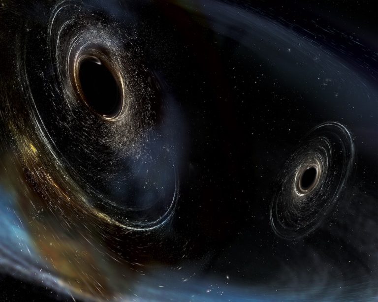 Artist’s impression of two black holes merging – 2
