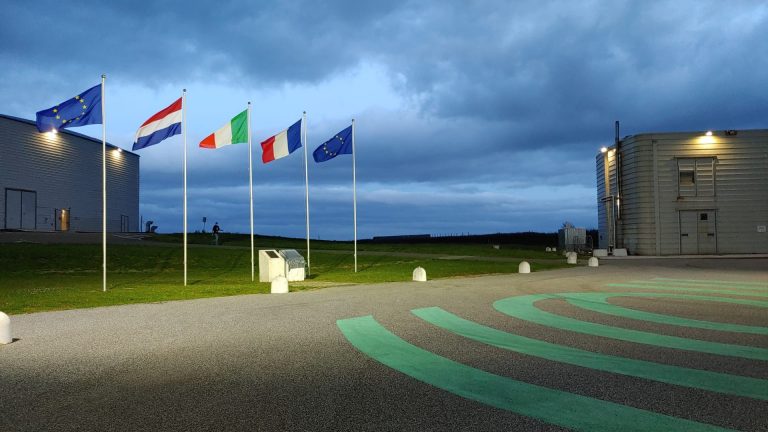 The flags flying outside of Virgo’s central building